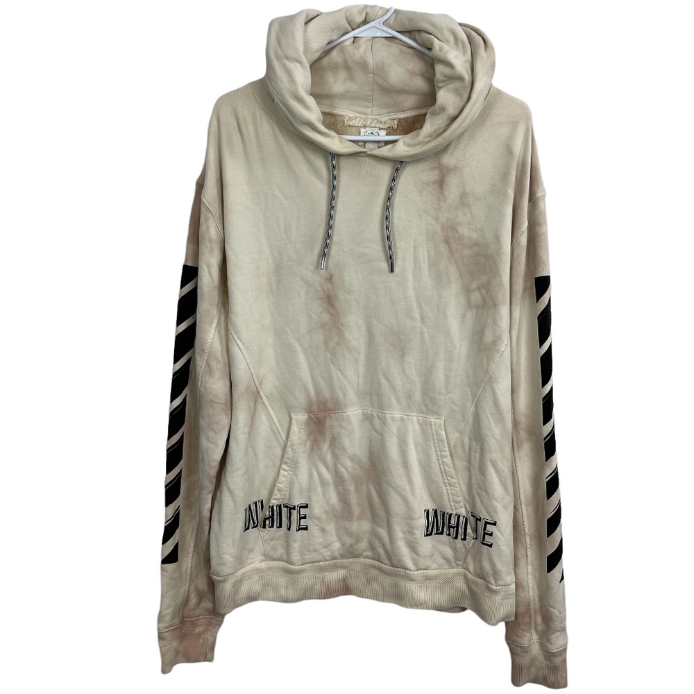 OFF WHITE VIRGIL ABLOH Tie Dye Hoodie Pullover Sweatshirt Cream & Black sz M